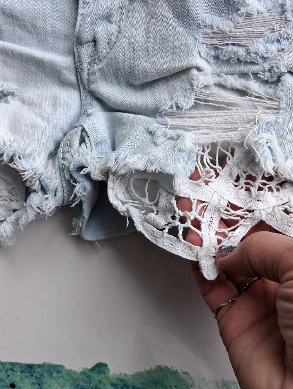 American Eagle Outfitters Light Blue Distressed Denim Shorts - Picture 3 of 6